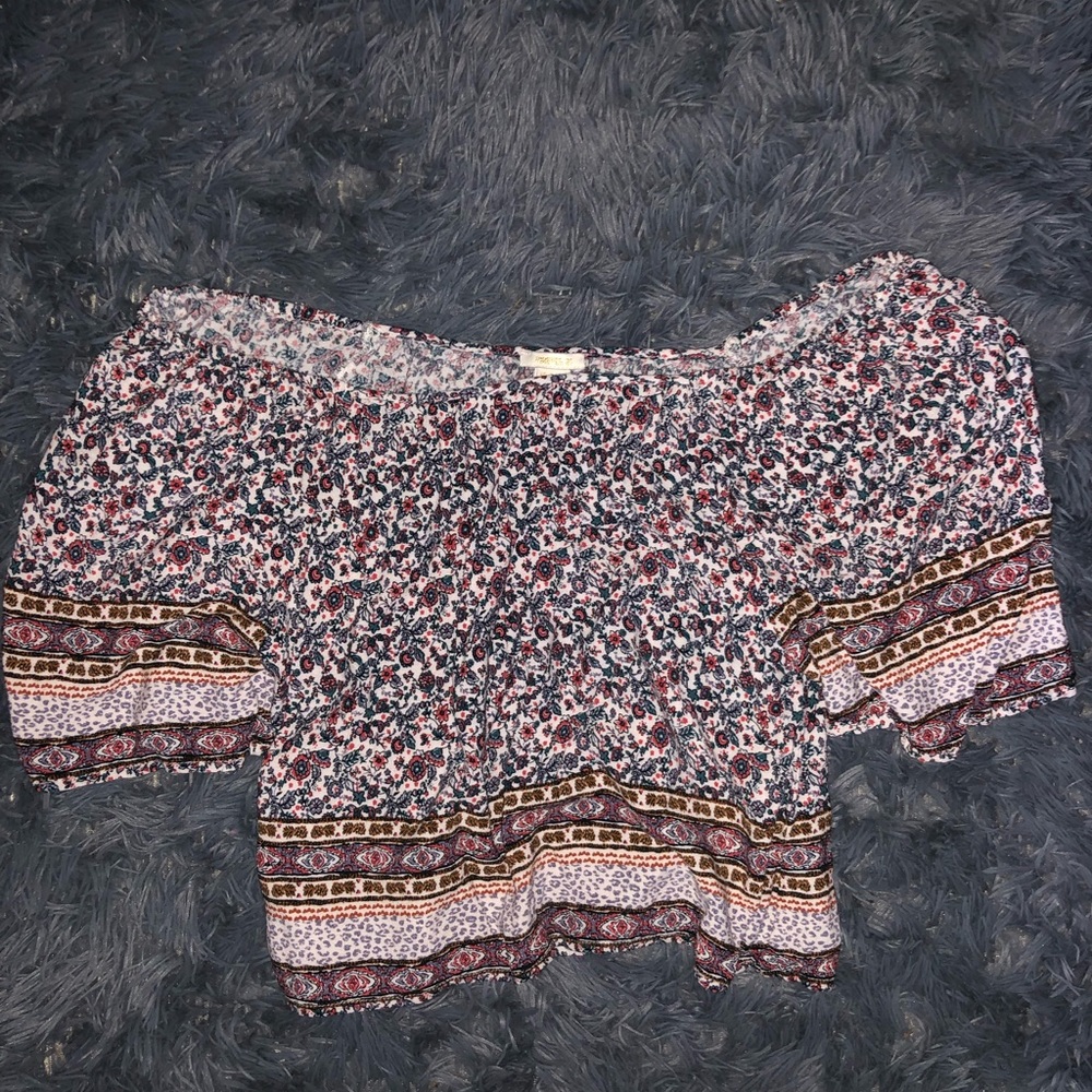 Forever 21 Antique Floral Print Off Shoulder Shirt